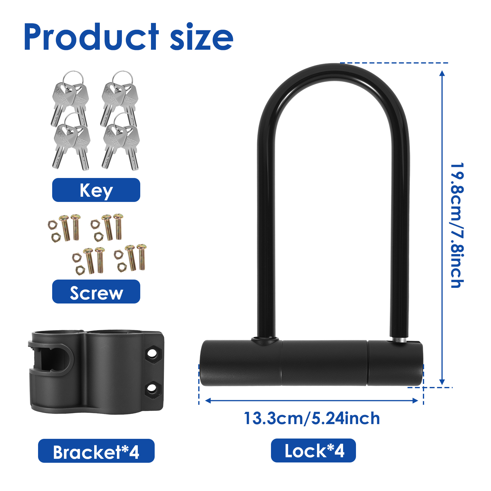 1/2/4Pcs Bike Lock with Key St - U Lock Heavy Duty 评论和价格