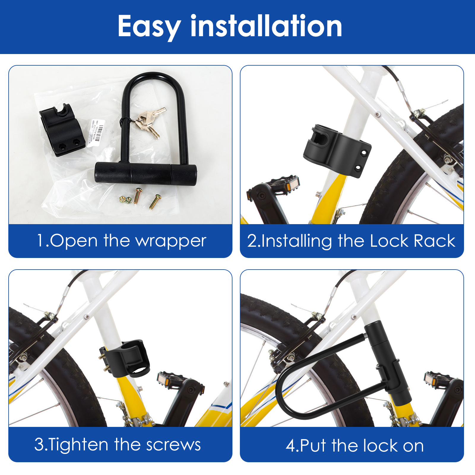 1/2/4Pcs Bike Lock with Key St - U Lock Heavy Duty 评论和价格